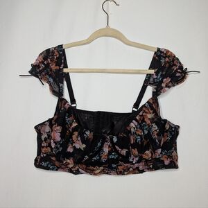 Torrid Womens Black Floral Mesh Drawstring Cap Sleeve Underwire Bralette 2X 18